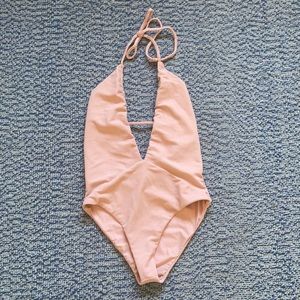 Pink Ribbed One Piece Swimsuit